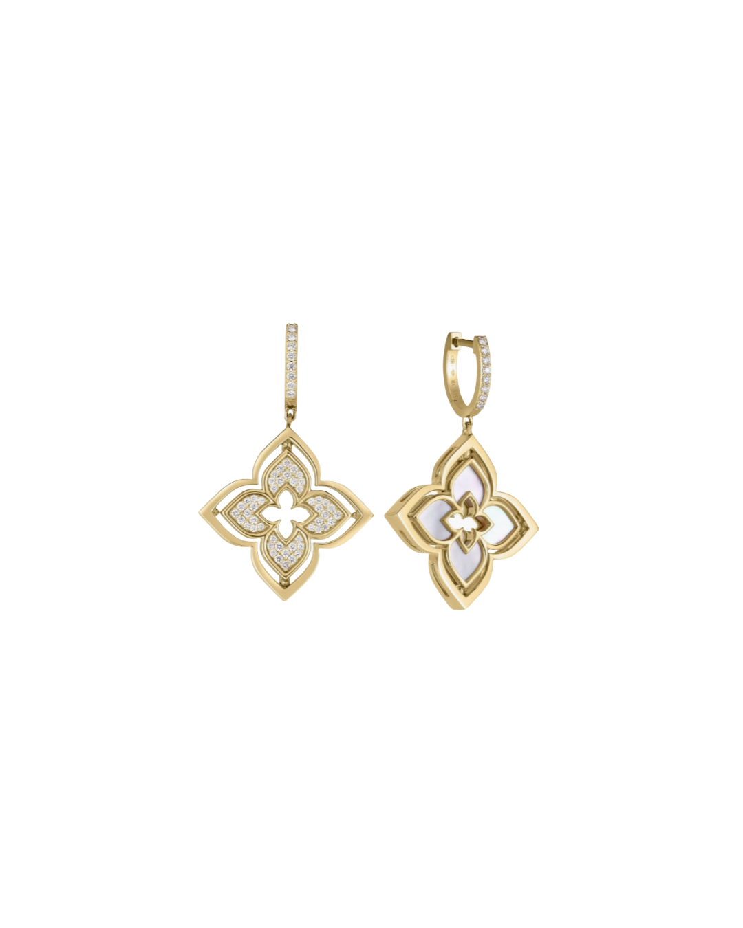 Venetian Princess Pirouette Earrings in 18K Yellow Gold with Diamonds and Mother of Pearl