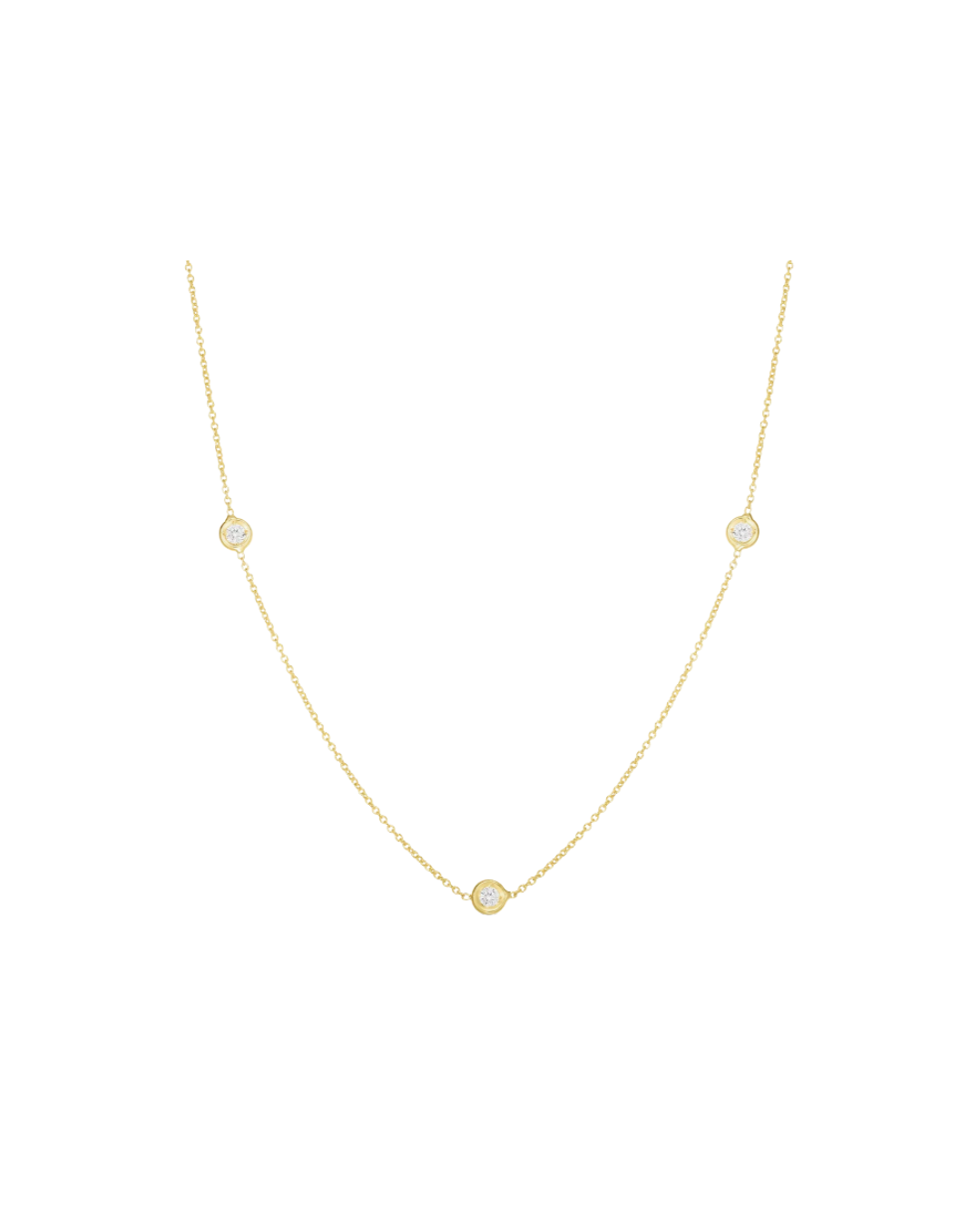 Diamonds by the Inch Yellow Gold 0.15 Carats Three Station Chain Necklace Length 16" adjustable to 18"