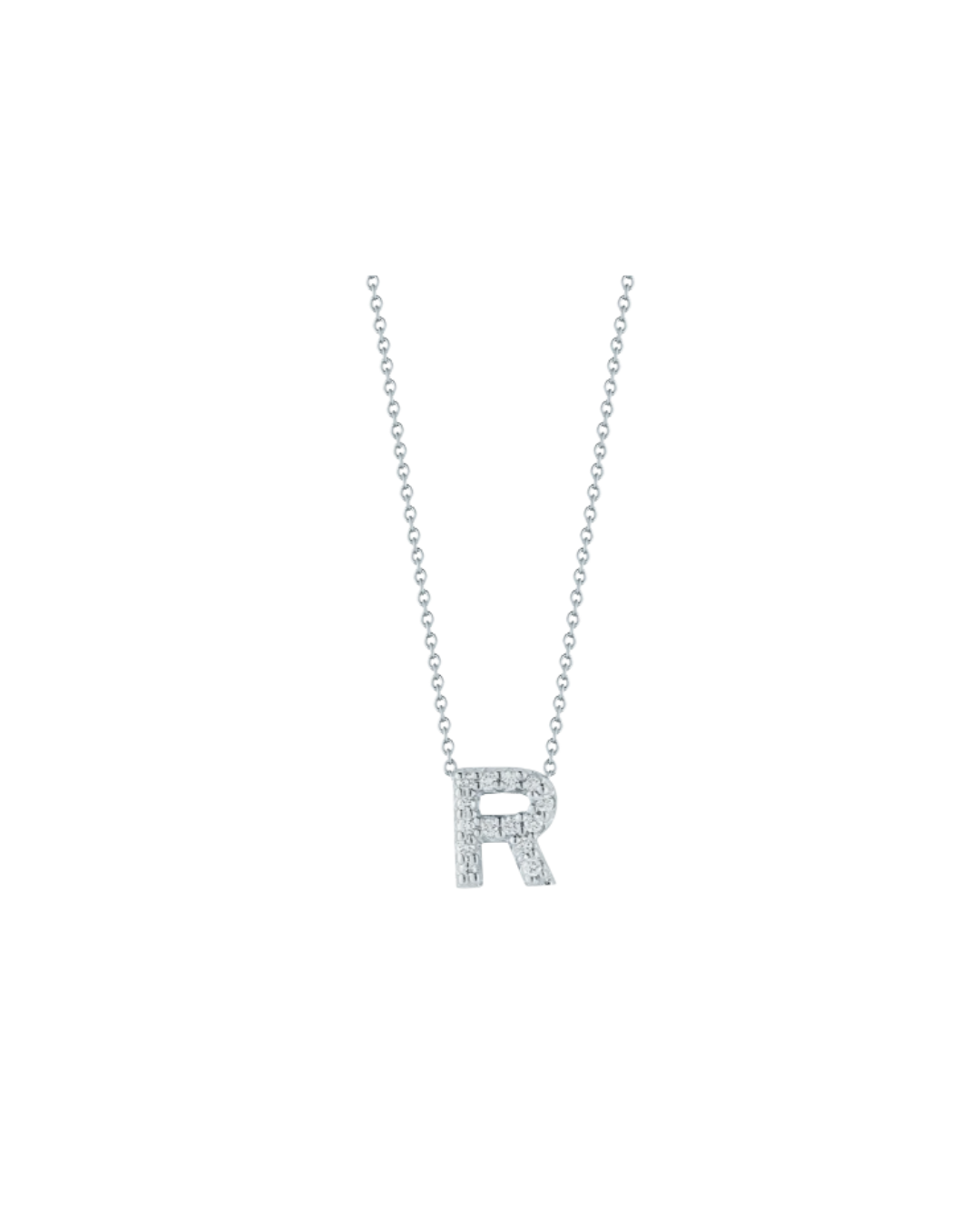 18K White Gold Diamond Love Letter "" R "" Necklace