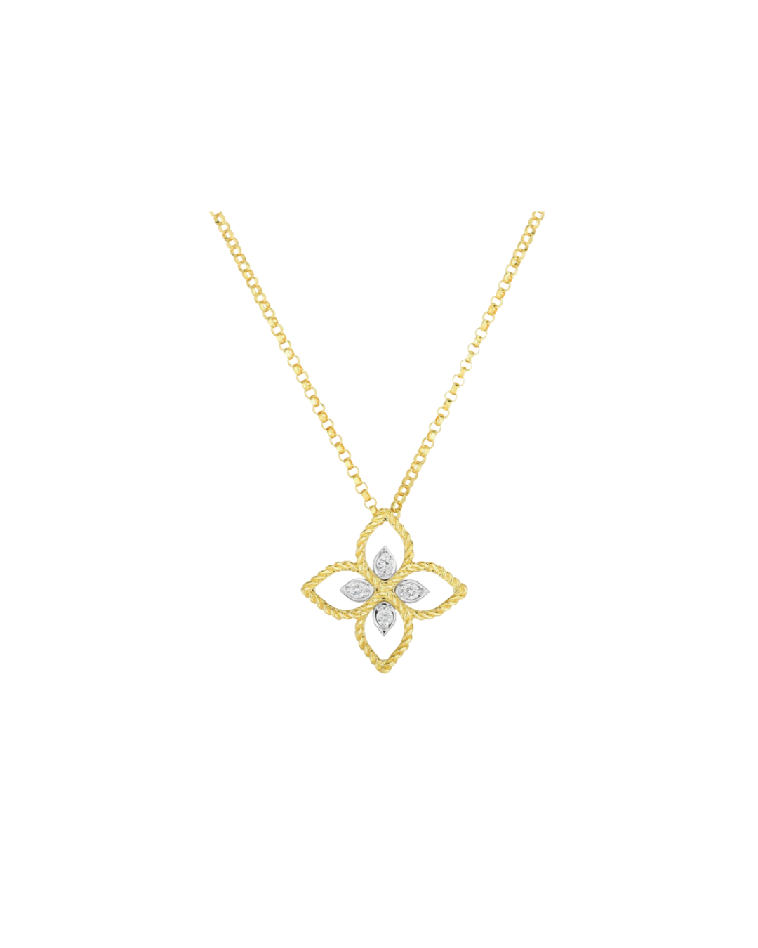 Principessa Flower Two-Tone 0.04 Carats Small Necklace Length 17""