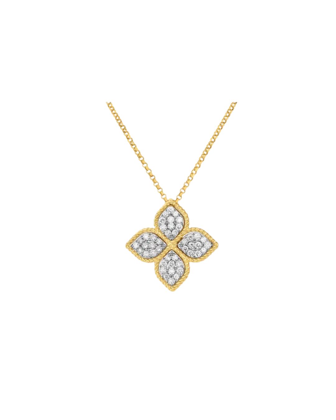 18K GOLD PRINCESS FLOWER LARGE DIAMOND FLOWER NECKLACE - 18K Yellow Gold