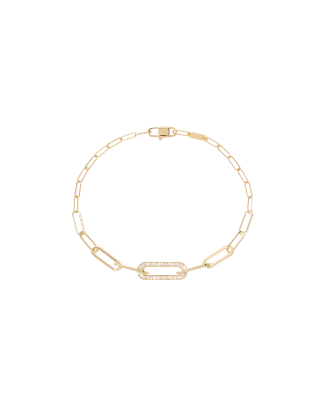 Dinh Van 18K Yellow Gold Maillon Small Bracelet with One Paved Diamond Link