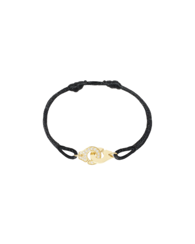 Dinh Van 18K Yellow Gold Menottes Black Satin Cord Bracelet with Semi-Paved Diamonds