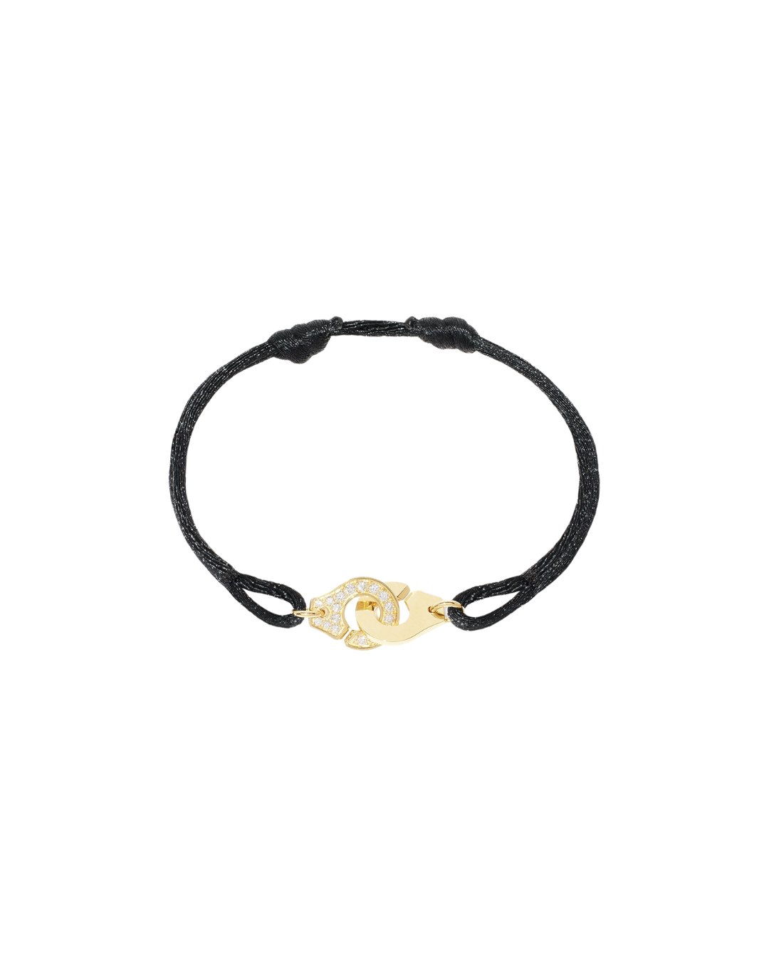 Dinh Van 18K Yellow Gold Menottes Black Satin Cord Bracelet with Semi-Paved Diamonds