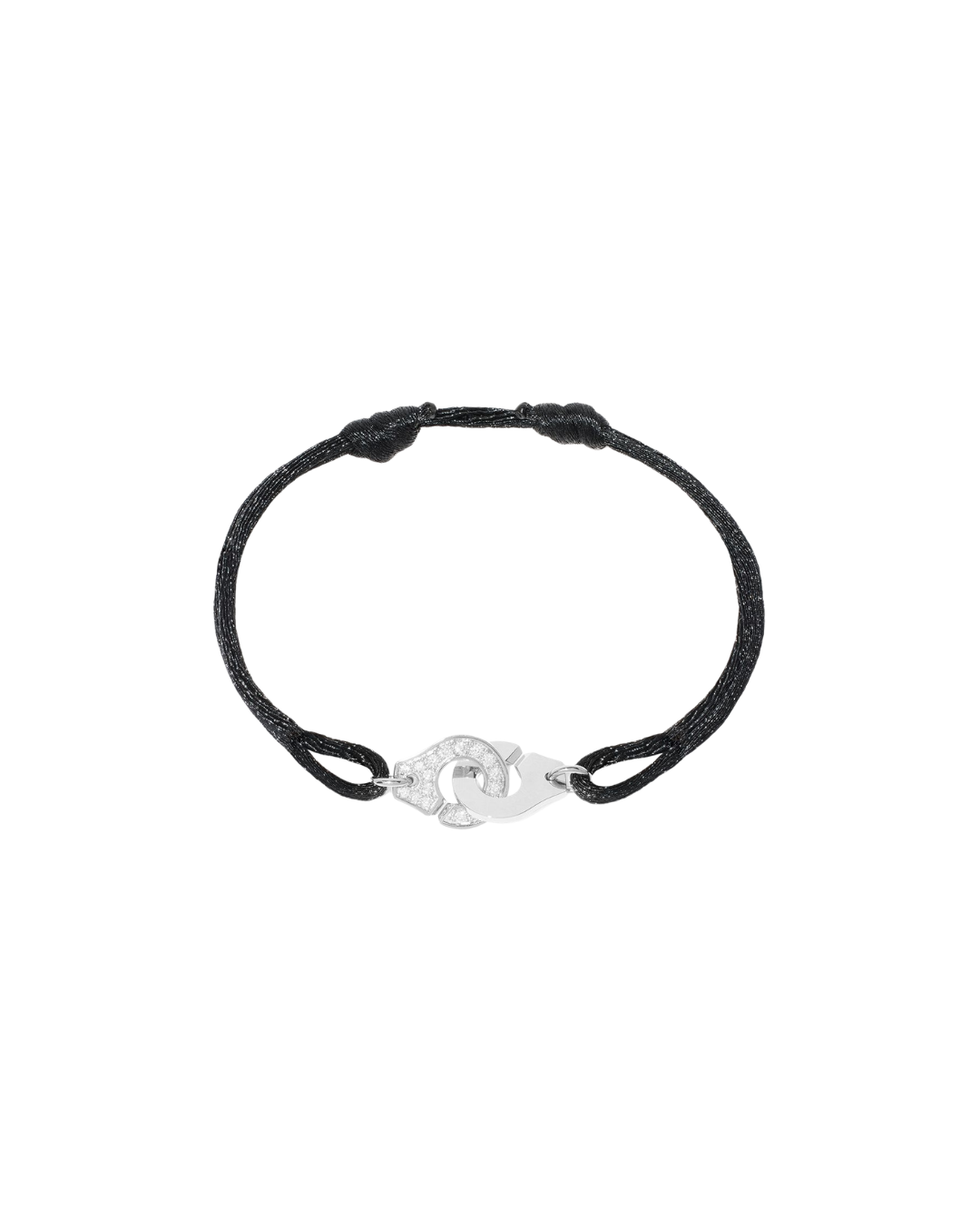 Dinh Van 18K White Gold R10 Black Satin Cord Semi-Paved Diamond Bracelet