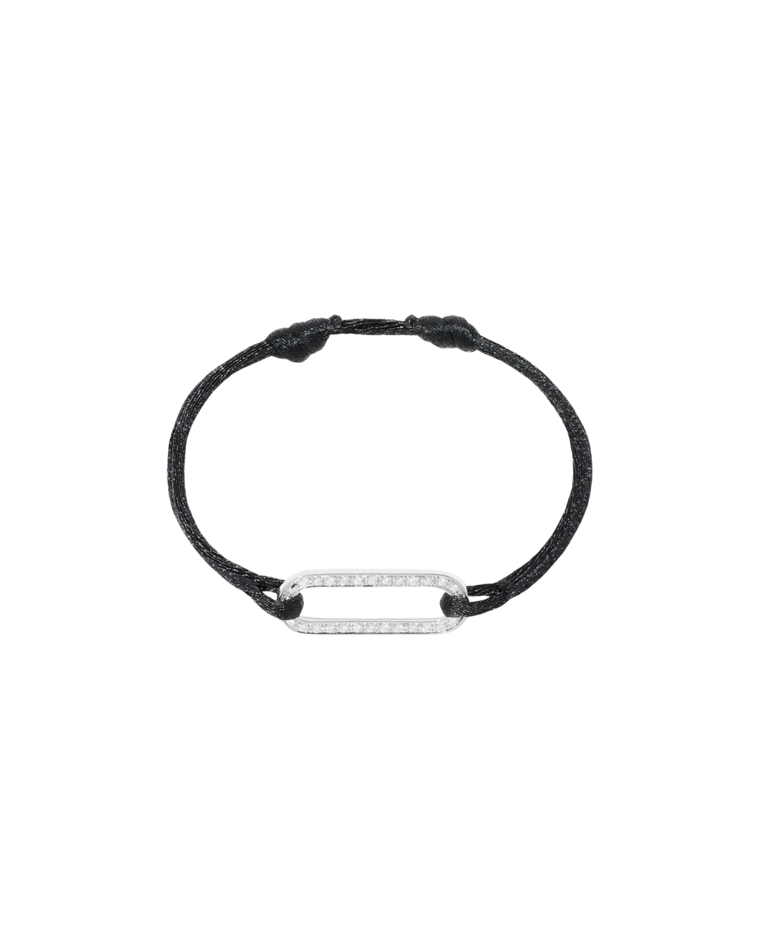 Dinh Van 18K White Gold Maillon L Black Satin Cord Bracelet with Diamonds