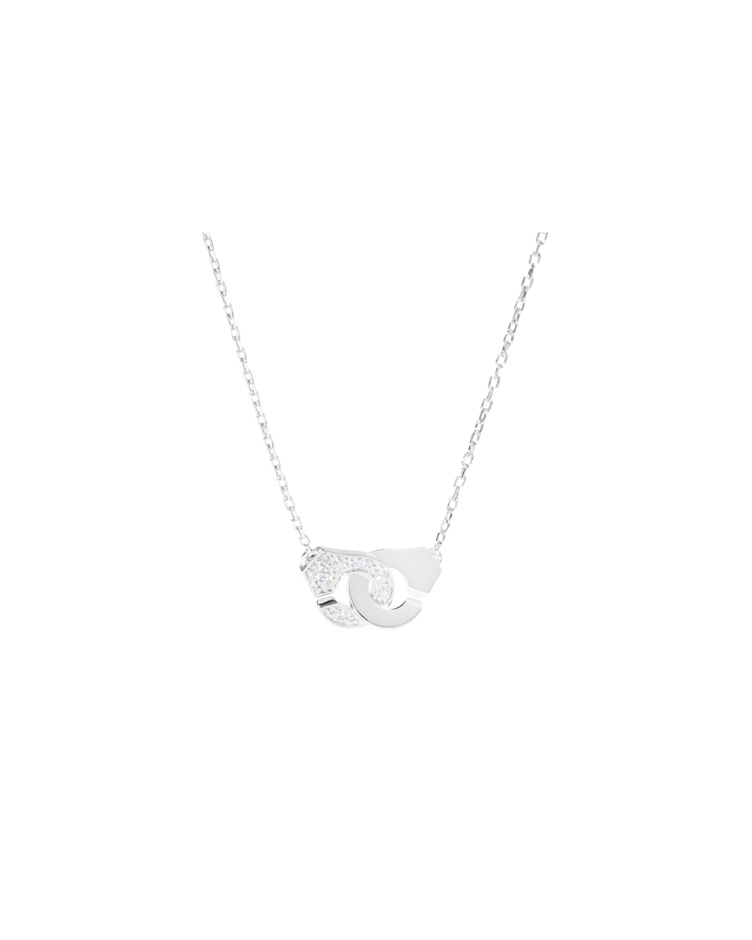 Dinh Van 18K White Gold Menottes R8 Semi Pavé Diamonds Necklace