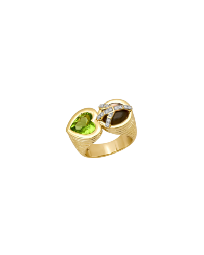 HELENA ROSES 14KYG Peace and Love Ring with Black Mother of Pearl and Peridot