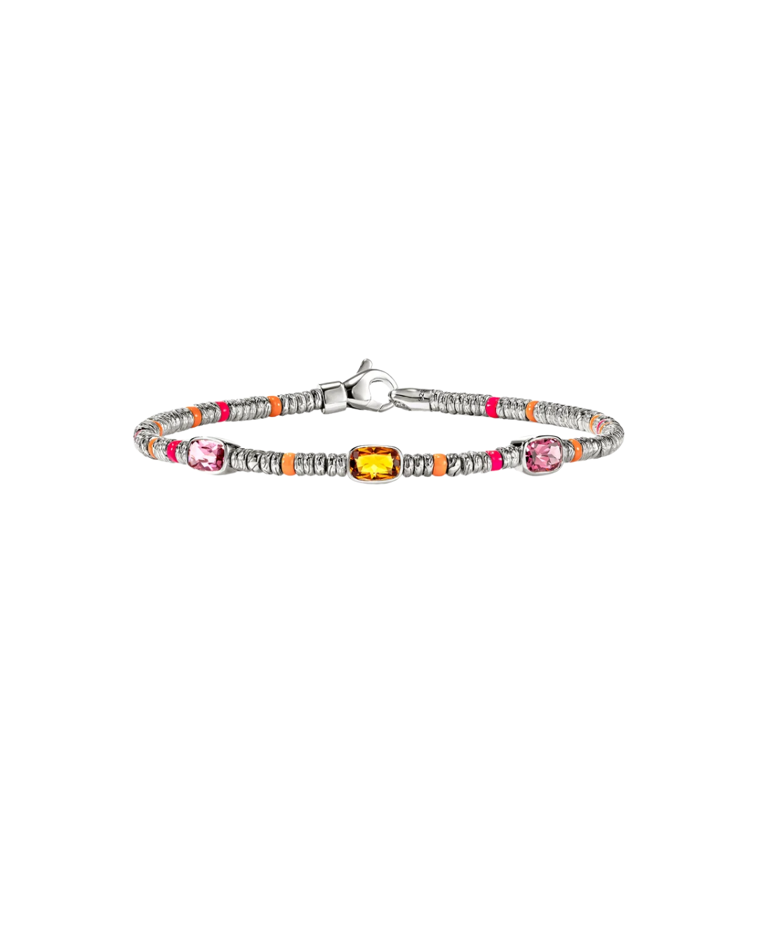 HEISHI GEM BRACELET, STERLING SILVER, CITRINE, RHODOLITE, TOURMALINE