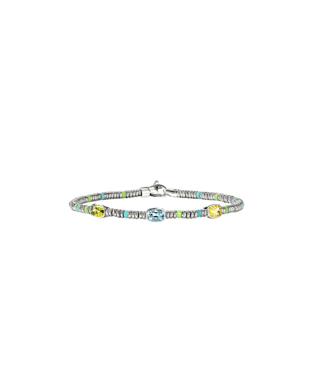 HEISHI GEM BRACELET, STERLING SILVER, PERIDOT, TOPAZ, QUARTZ