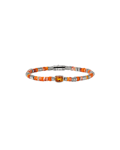 John Hardy Heishi Bead Bracelet Sterling Silver with Orange Citrine, Spiny Oyster & Enamel