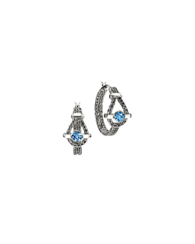 Icon Hoop Earrings, Sterling Silver, Swiss Blue Topaz, 21MM