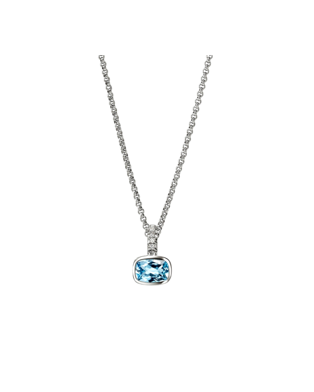 Heishi Silver Diamond Pave with 7x5mm Swiss Blue Topaz Pendant on Rolo Chain 16""-18""