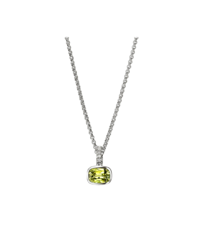 Heishi Silver Diamond Pave with 7x5mm Peridot Pendant on Rolo Chain 16""-18""
