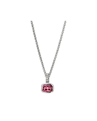 Heishi Silver Diamond Pave with 7x5mm Rhodolite Pendant on Rolo Chain 16""-18""