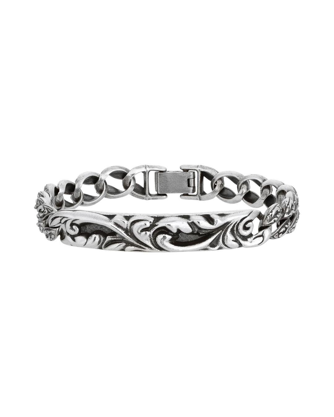 Gothic ID & Curbed Link Silver Bracelet 8"