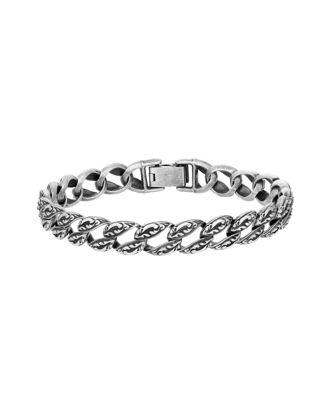 Gothic Curbed Link Silver Bracelet with Watch Clasp