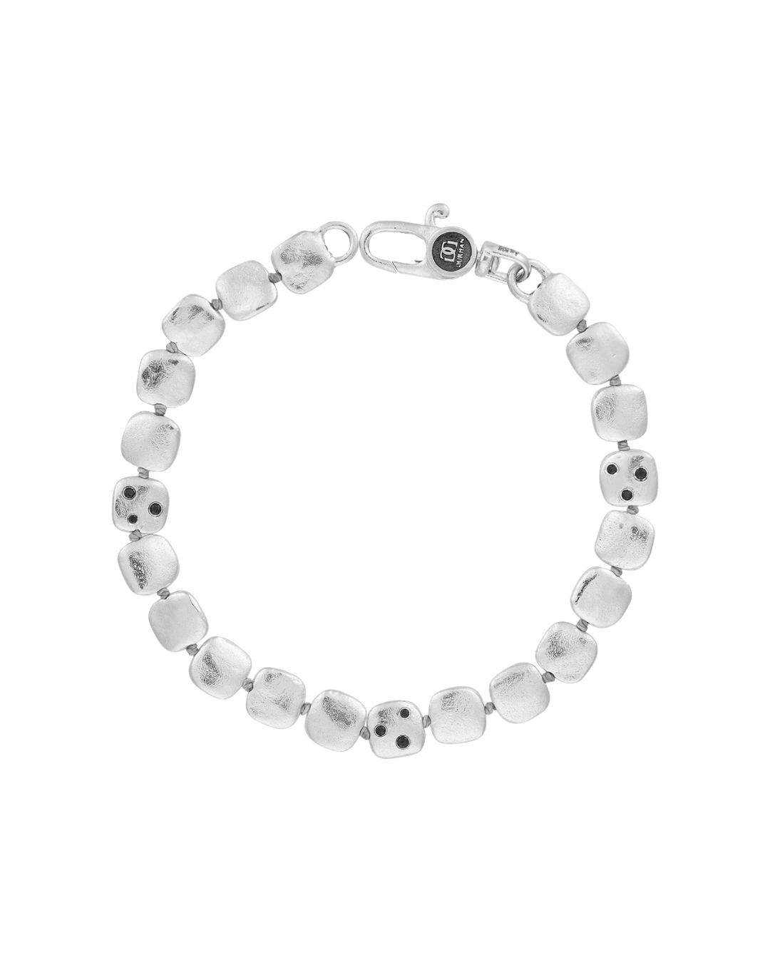 Sterling Silver Black Diamond All-Around Beaded Bracelet – Flat Square Beads