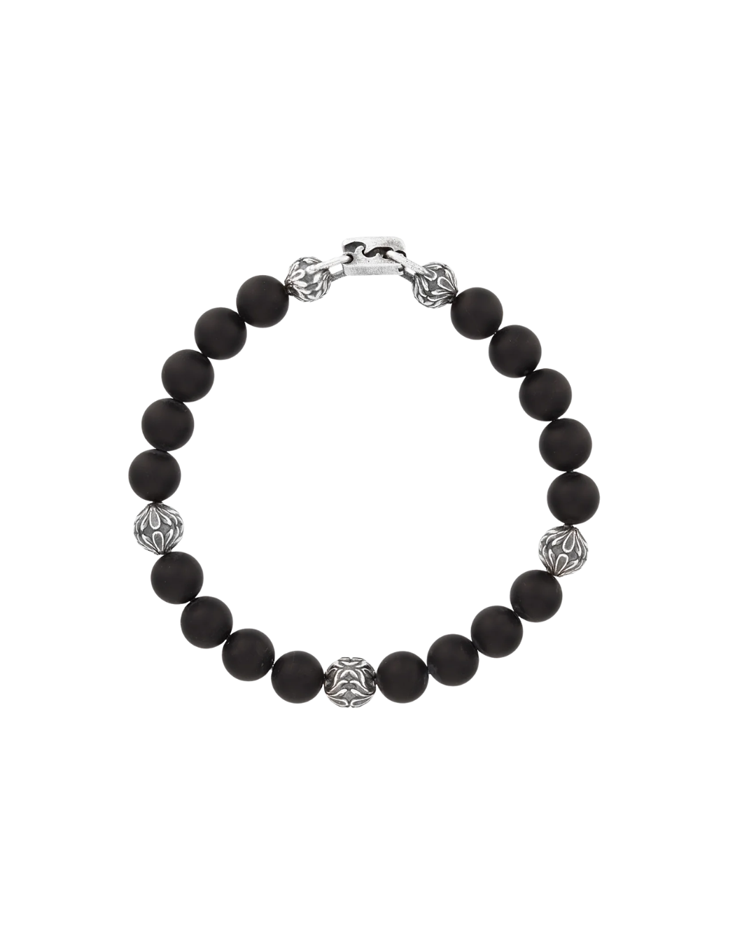 Garnet & Gothic Silver Bead Bracelet