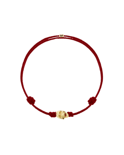 Ruby Skull Red Cord Bracelet in 14K Yellow Gold