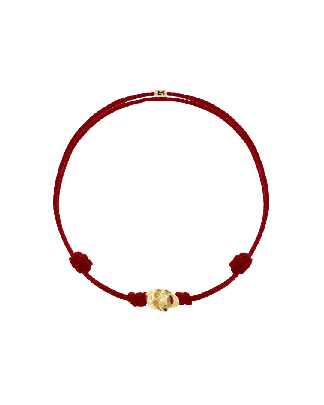 Ruby Skull Red Cord Bracelet in 14K Yellow Gold