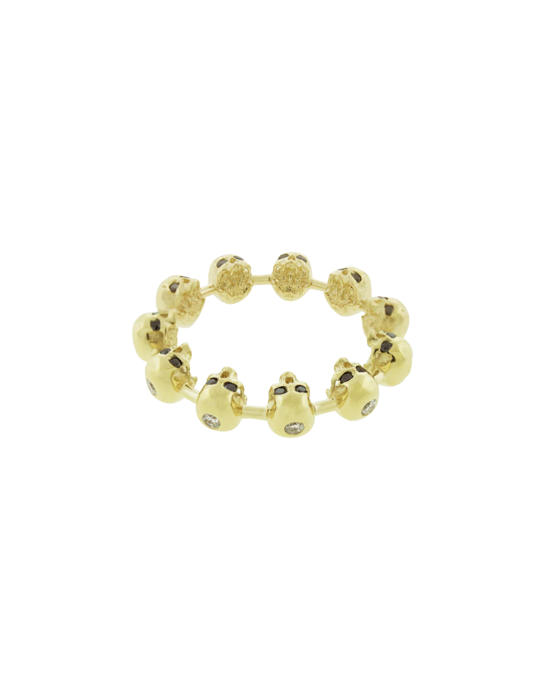 14K Yellow Gold Crown Chakra Skull Ring with Black & White Diamonds
