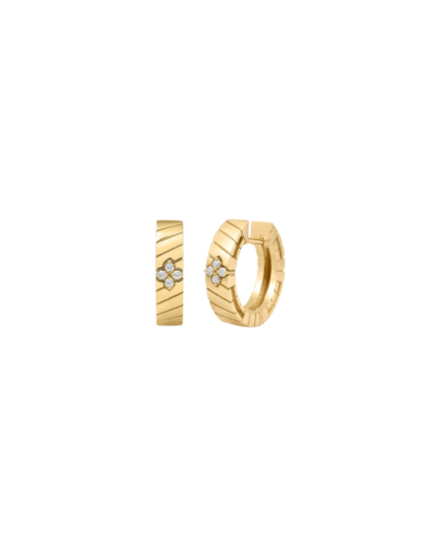 18KYG Love in Verona Narrow Ridged Diamond Hoop Earrings