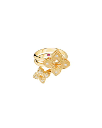 18KYG Diamond Venetian Princess Double FLower Bypass Ring Size 6.5