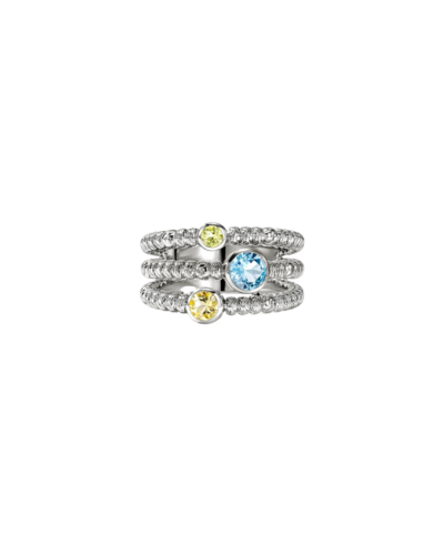 John Hardy Heishi Gem Ring Sterling Silver with Swiss Blue Topaz, Lemon Quartz & Peridot 13.1MM