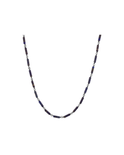 Sterling Silver Distressed Round Ball & Lapis Tube Bead Necklace  24"