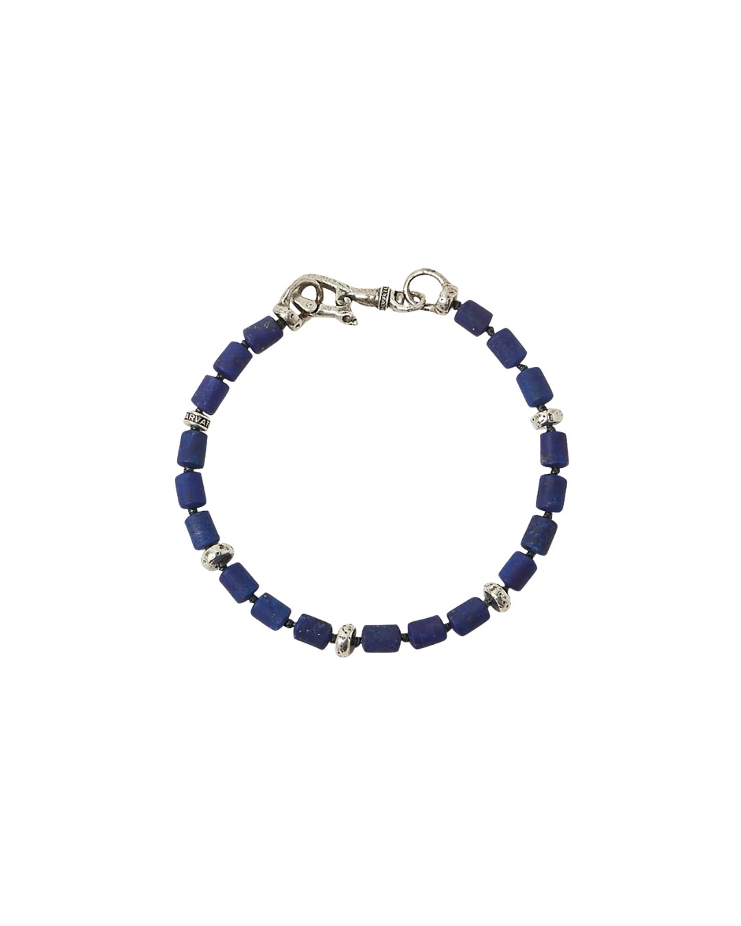 Sterling Silver Lapis Rondelle Bead Bracelet with Foldover Skull Clasp