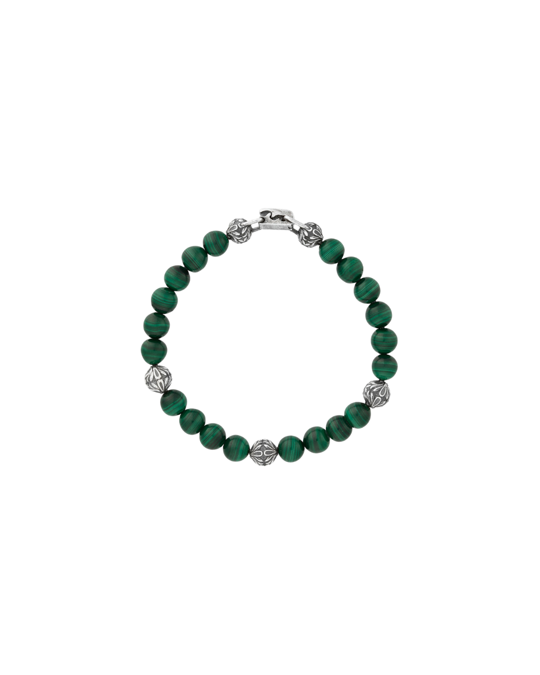 Sterling Silver Gothic-Shaped Ball & Malachite Cabochon Bracelet
