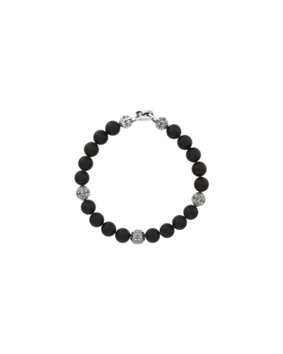 Sterling Silver Gothic-Shaped Ball & Onyx Bead Bracelet