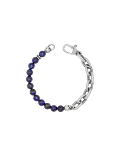 Sterling Silver Half-Link & Lapis Cabochon Bead Bracelet
