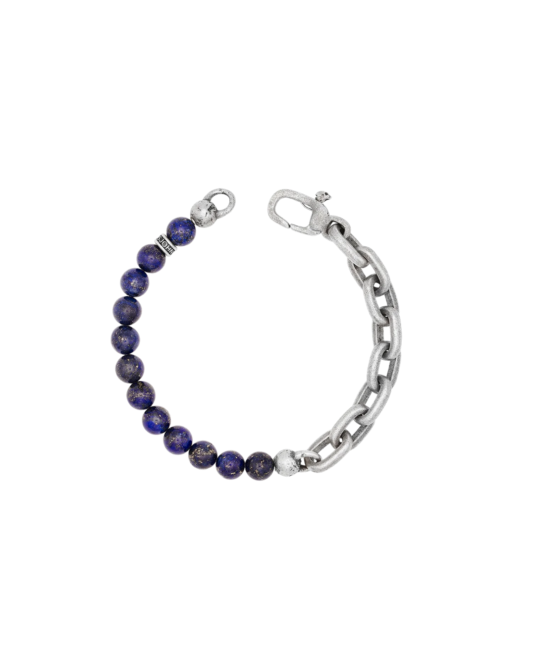 Sterling Silver Half-Link & Lapis Cabochon Bead Bracelet