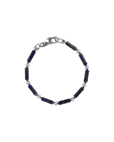 Sterling Silver Distressed Round Ball & Lapis Tube Bead Bracelet
