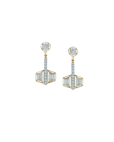 18YKG Mingle Trapeze Duo Diamond Drop Earrings