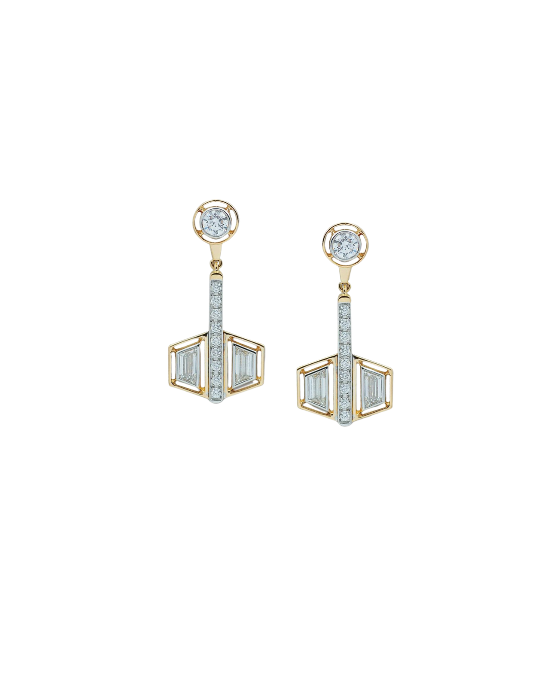 18YKG Mingle Trapeze Duo Diamond Drop Earrings