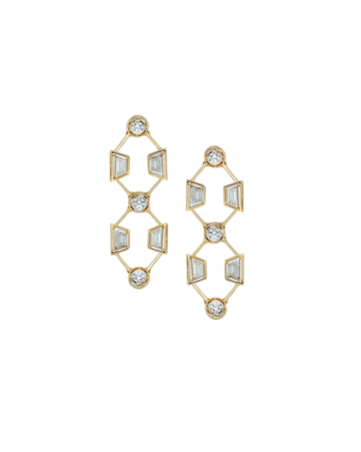 18YKG Mingle Rhombus & Trapeze Diamond Drop Earrings