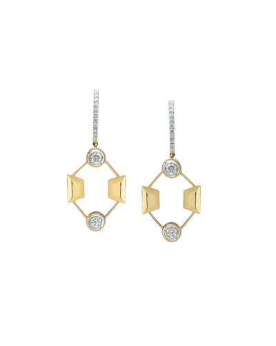 18YKG Mingle Trapeze Edge Rhombus Diamond Drop Earrings