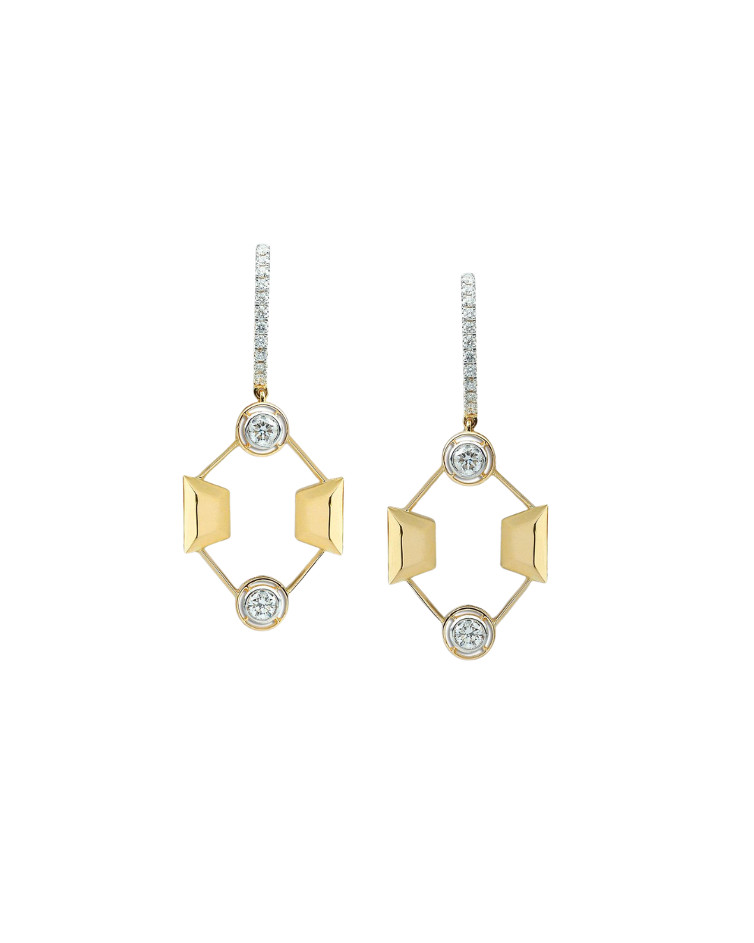 18YKG Mingle Trapeze Edge Rhombus Diamond Drop Earrings
