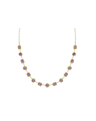 18YKG Mingle Pink Sapphire & Emerald Round Tennis Bolo Necklace