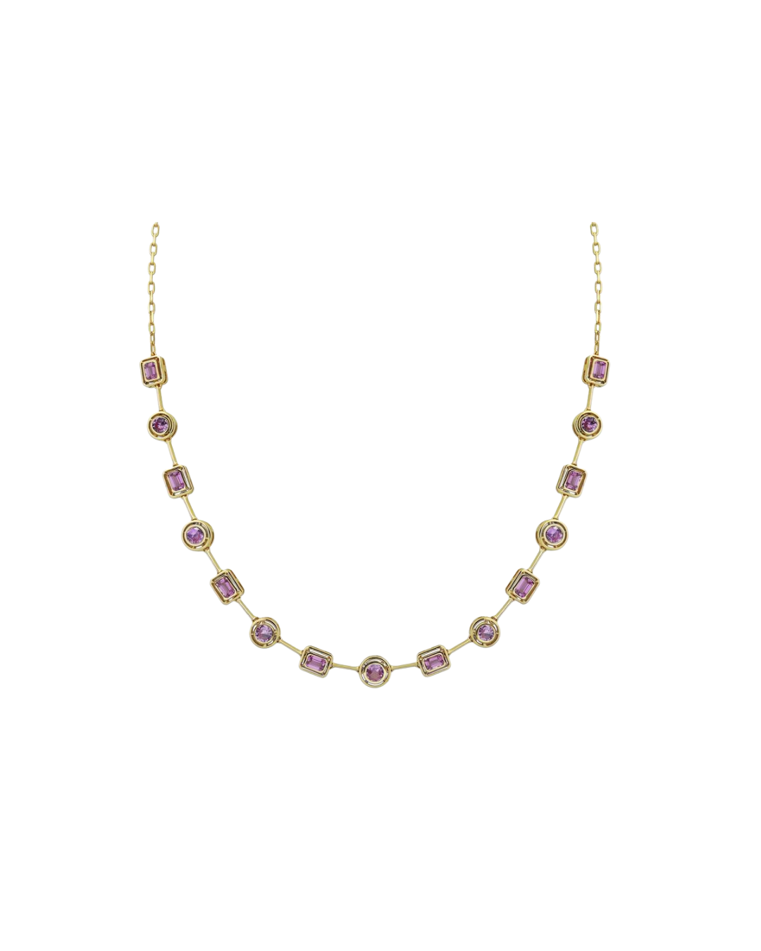 18YKG Mingle Pink Sapphire & Emerald Round Tennis Bolo Necklace