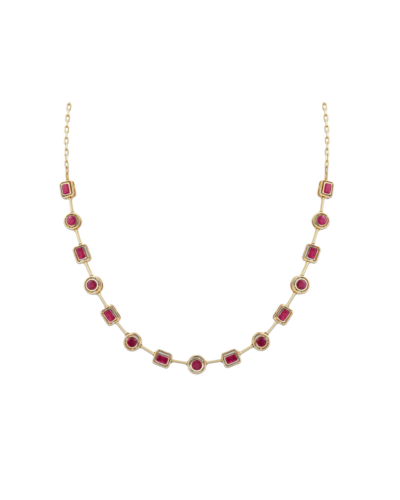 18YKG Mingle Ruby & Emerald Round Tennis Bolo Necklace