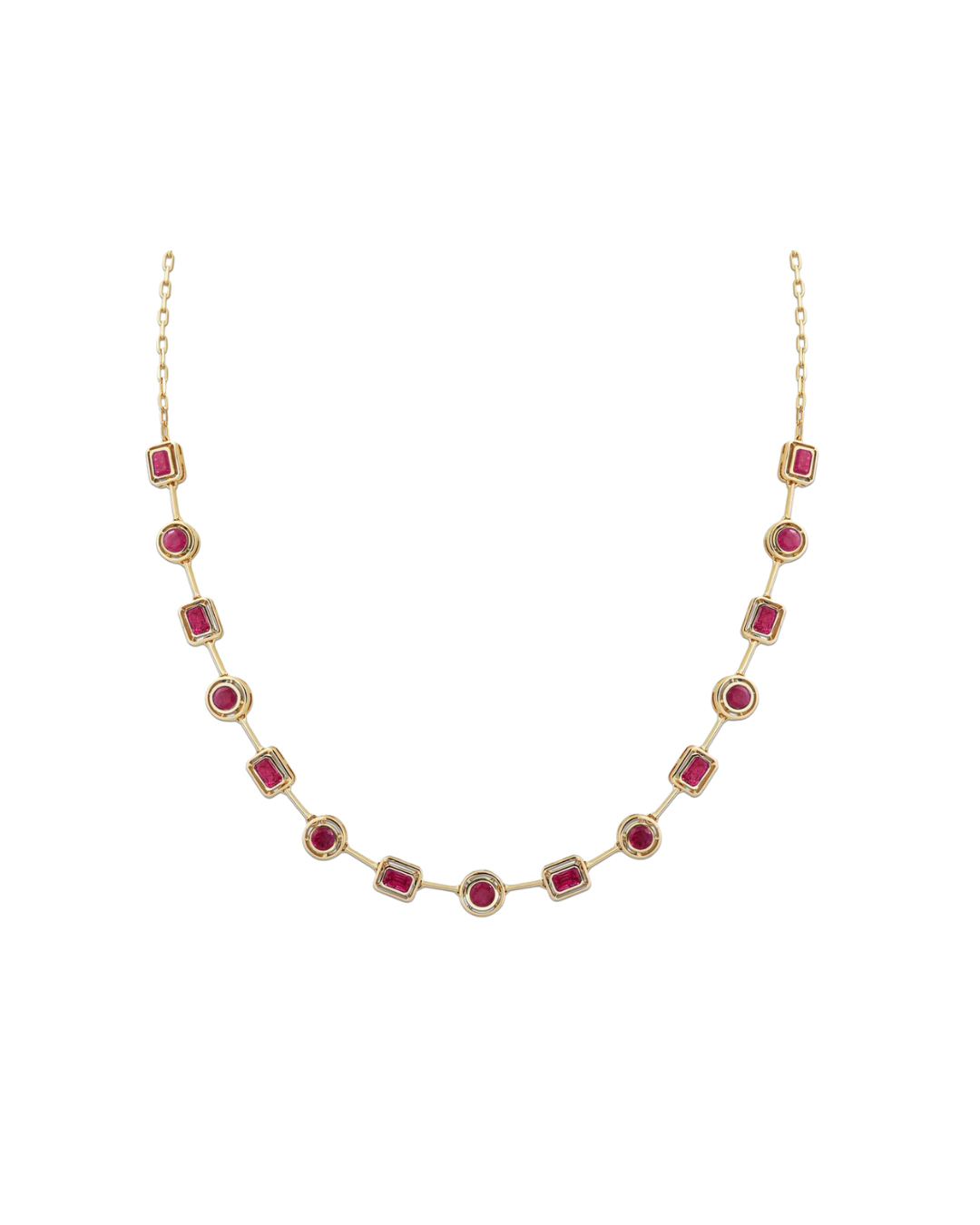18YKG Mingle Ruby & Emerald Round Tennis Bolo Necklace