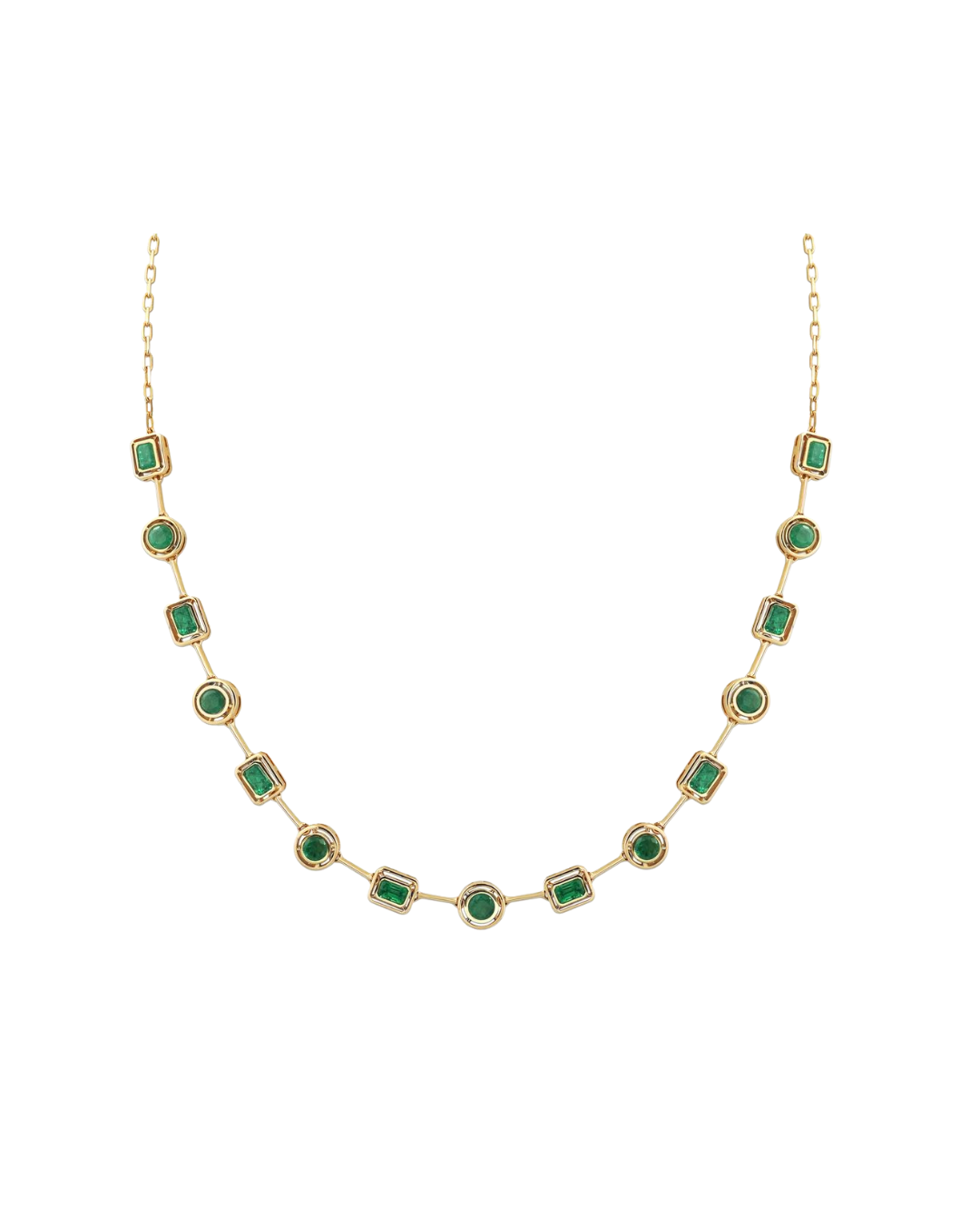 18YKG Mingle Emerald & Emerald Round Tennis Bolo Necklace
