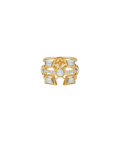 18YKG Mingle Diamond Stack Trapeze Round Ring  Size 7.5