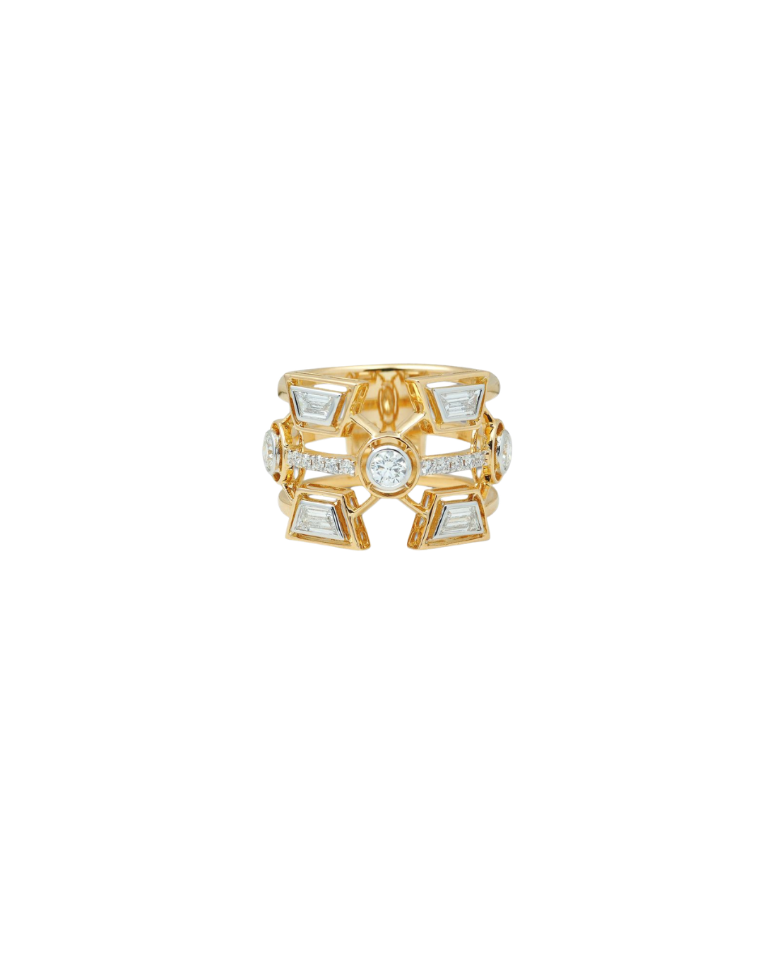 18YKG Mingle Diamond Stack Trapeze Round Ring Size 7.5