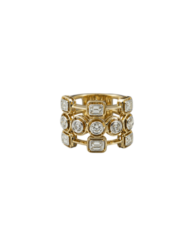 18YKG Mingle Emerald & Round Diamond Stack Ring  Size 7.5
