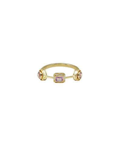 18YKG Mingle Pink Sapphire & Emerald Round Diamond Single Ring  Size 7.5